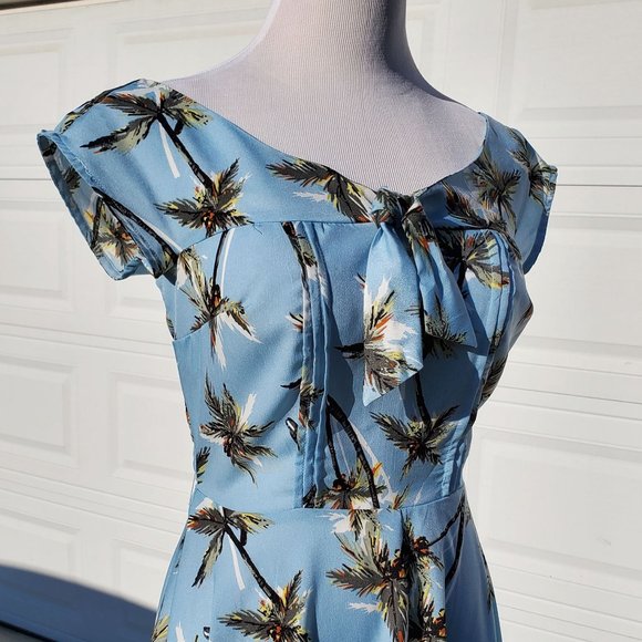 Havilland 40's Style Palm Tree Print Dress Retro - Picture 2 of 5